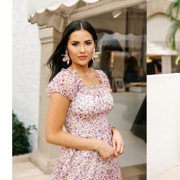 Rachel Parcell Off-The-Shoulder Chiffon Smocked Watercolor Midi Dress New 2/XS - Picture 4 of 16